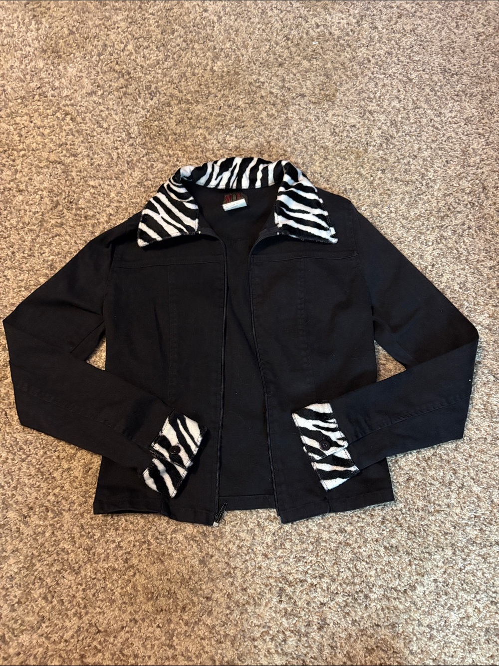 Black Jean Jacket with Zebra Trim